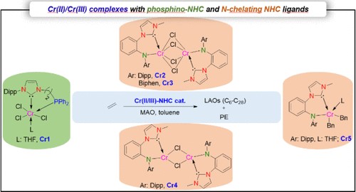 Chromium(II)/(III) Complexes Bearing Phosphino-N-Heterocyclic Carbene and N-Chelating N-Heterocyclic Carbene Ligands and Their Use in Ethylene Oligomerization